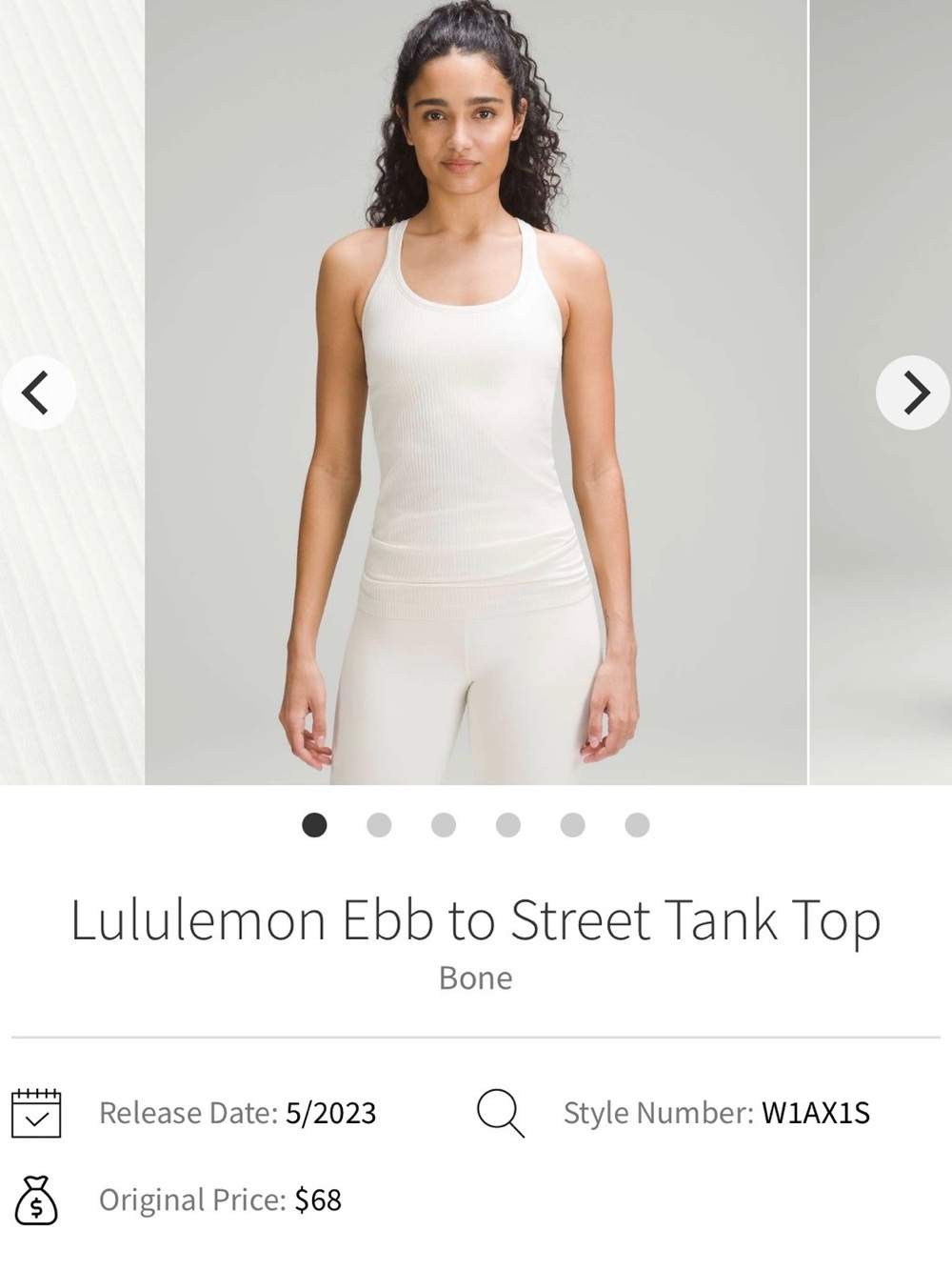 lululemon athletica Ribbed Racerback Tank — Bone/Cream
